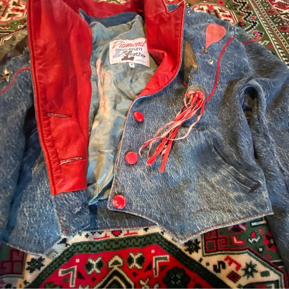 Vintage Denim Rodeo Jacket with Red leather Accents - Picture 7 of 14
